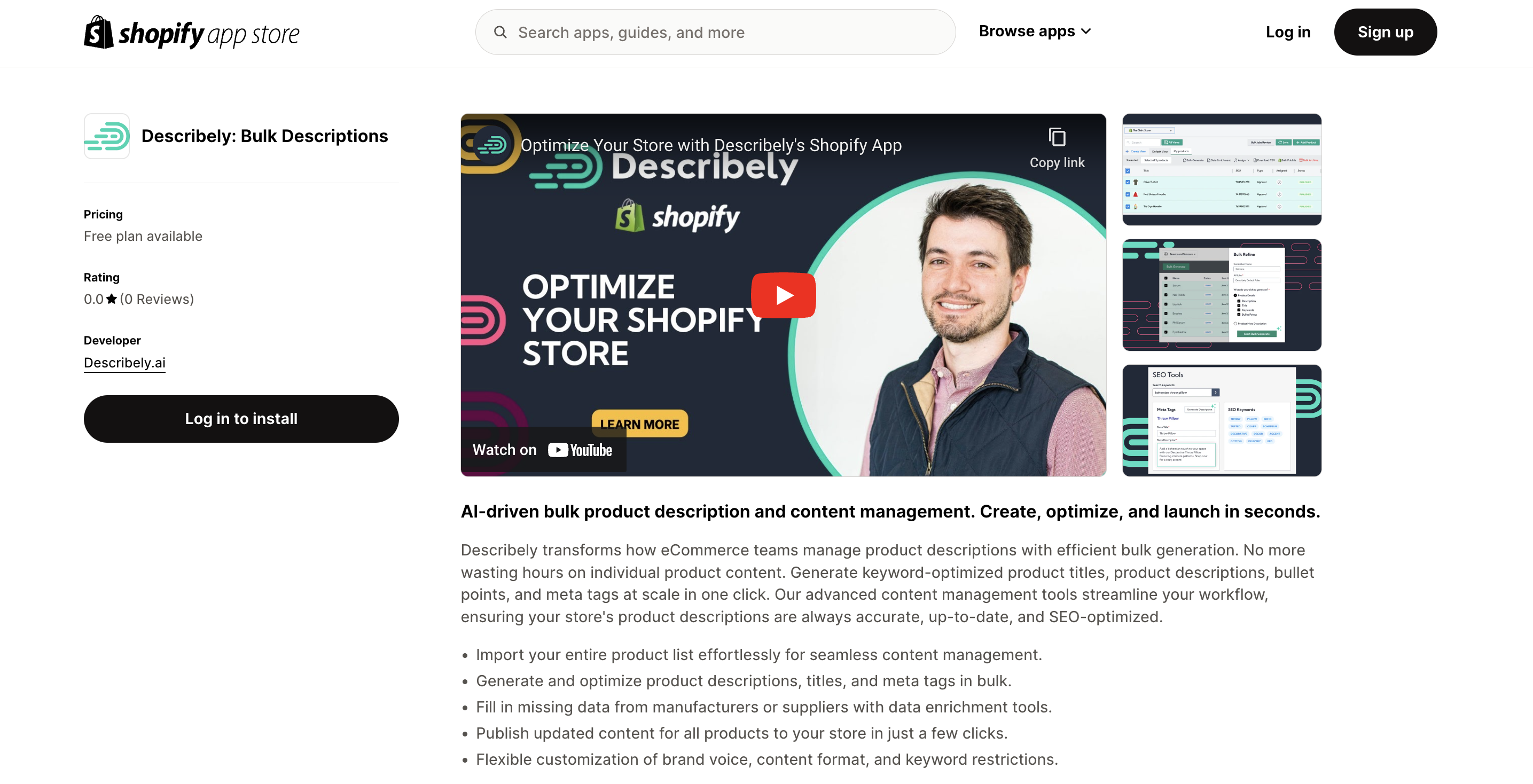 Describely on Shopify app store